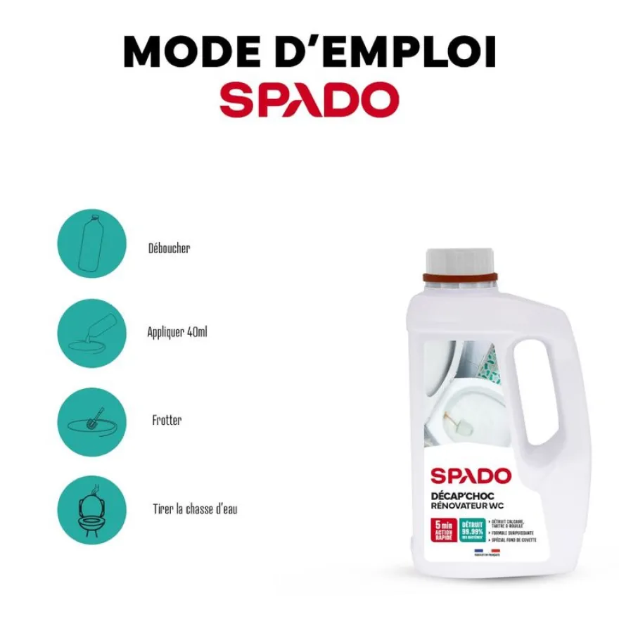 SPADO Décap' Choc - Rénovateur WC 3EN1 - produit de nettoyage - 1L