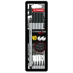 STABILO Creative tips ARTY - 5 Feutres de coloriage de pointes différentes - noir