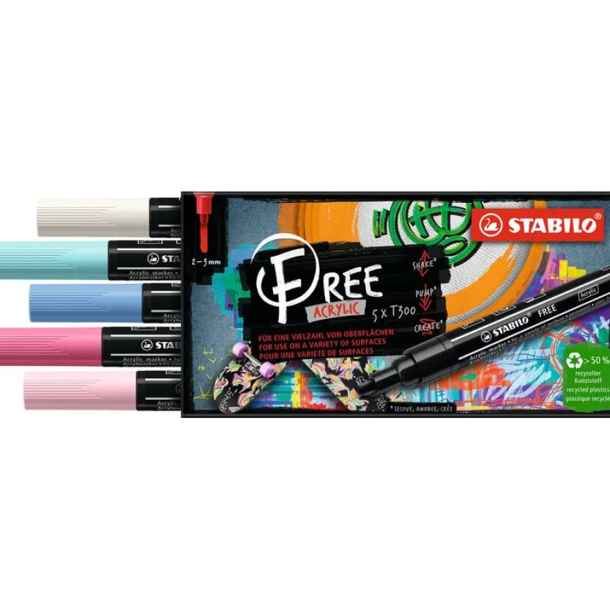 STABILO FREE Candy - Pack de 5 marqueurs acryliques - pointe moyenne - T300