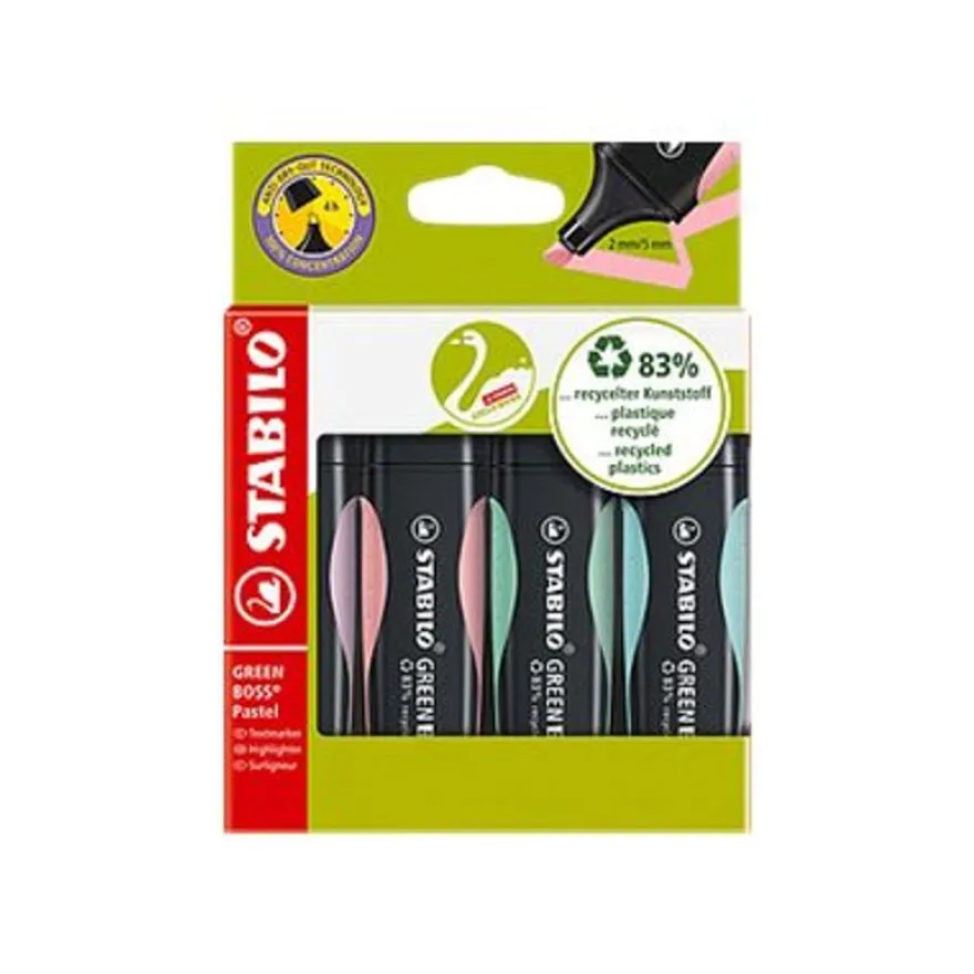 STABILO GREEN BOSS Pastel - Pack de 4 surligneurs - couleurs pastels assorties
