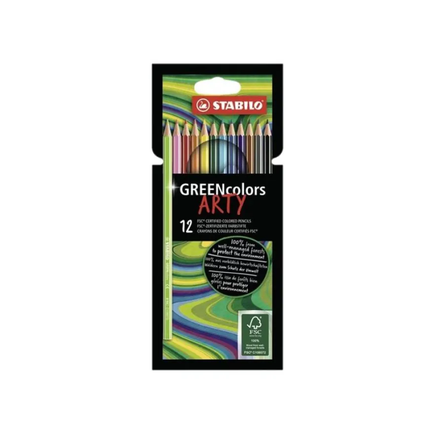 STABILO GREENcolors ARTY - 12 Crayons de couleur - couleurs assorties