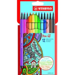 STABILO Pen 68 - 12 Feutres pointe moyenne - couleurs assorties