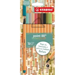 STABILO Point 88 Nature Colors - Pack de 10 feutres fins - 0.4 mm - couleurs assorties