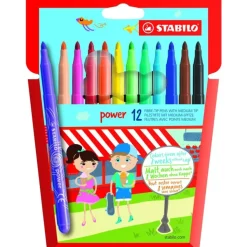 STABILO Power - 12 Feutres - pointe moyenne - couleurs assorties