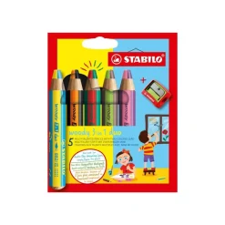 STABILO woody 3 in 1 duo - pack de 5 crayons de couleur - couleurs assorties