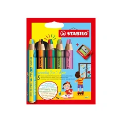 STABILO woody 3 in 1 duo - pack de 5 crayons de couleur - couleurs assorties