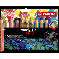 STABILO Woody Arty - 10 Crayons de couleur avec taille-crayon
