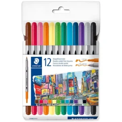 STAEDTLER 3200C12 - 12 feutres coloriage Design Journey à double pointe 1 mm, 3 mm assortis