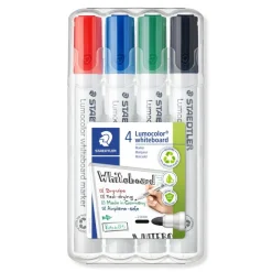 STAEDTLER LUMOCOLOR 351 - Pack de 4 marqueurs effaçables - pointe ogive - couleurs assorties