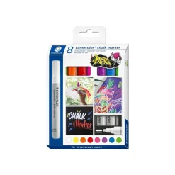 STAEDTLER Lumocolor 344 - Pack de 8 marqueurs craie liquide - Pointe ogive 2,4mm - Couleurs assorties