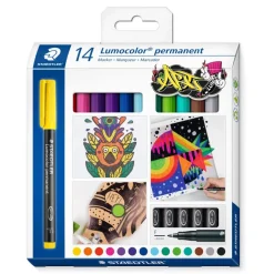 Staedtler Lumocolor 318 - Pack de 14 marqueurs permanents - Pointe fine - Couleurs assorties