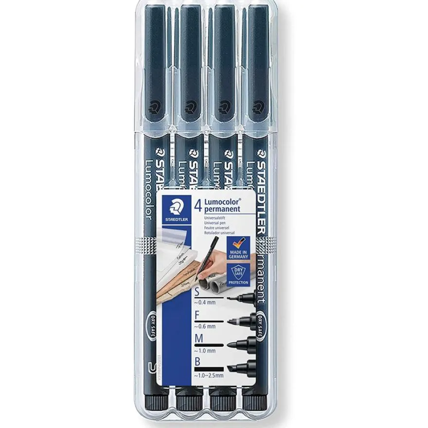 STAEDTLER LUMOCOLOR - Pack de 4 marqueurs permanents - pointes assorties - noir