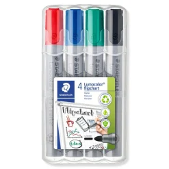 STAEDTLER MARQUEUR FLIPCHART LUMOCOLOR - Pack de 4 marqueurs permanents - pointe ogive - couleurs assorties