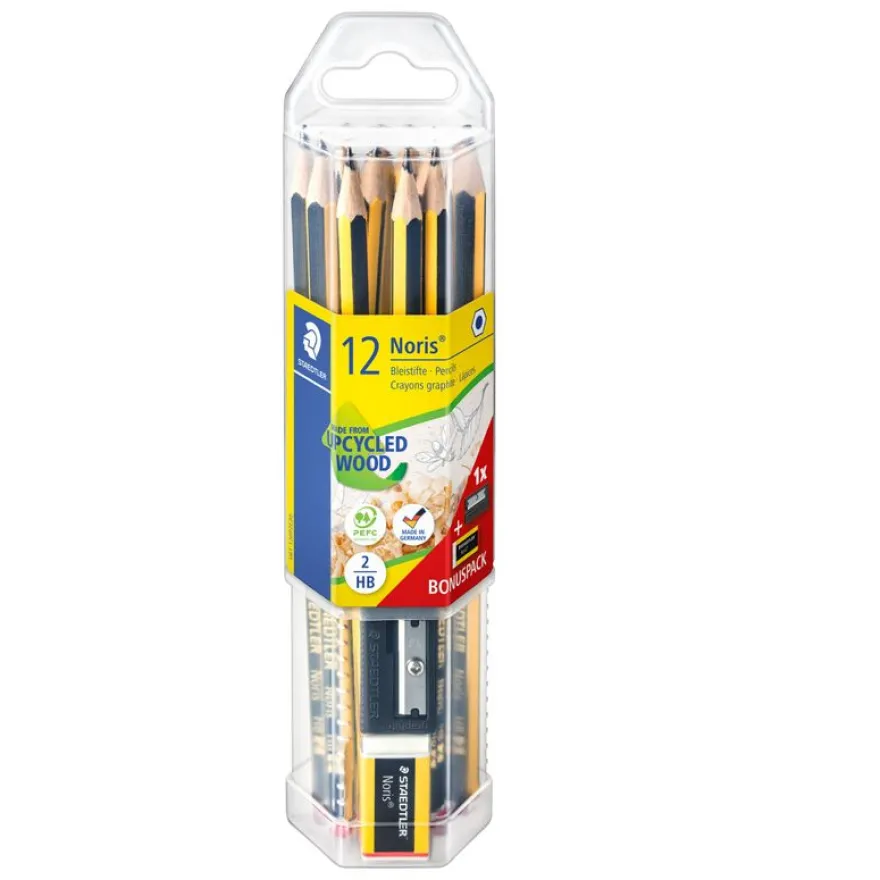 STAEDTLER Noris 120 - 12 Crayons à papier - HB - avec gomme et taille-crayon - pack spécial anniversaire