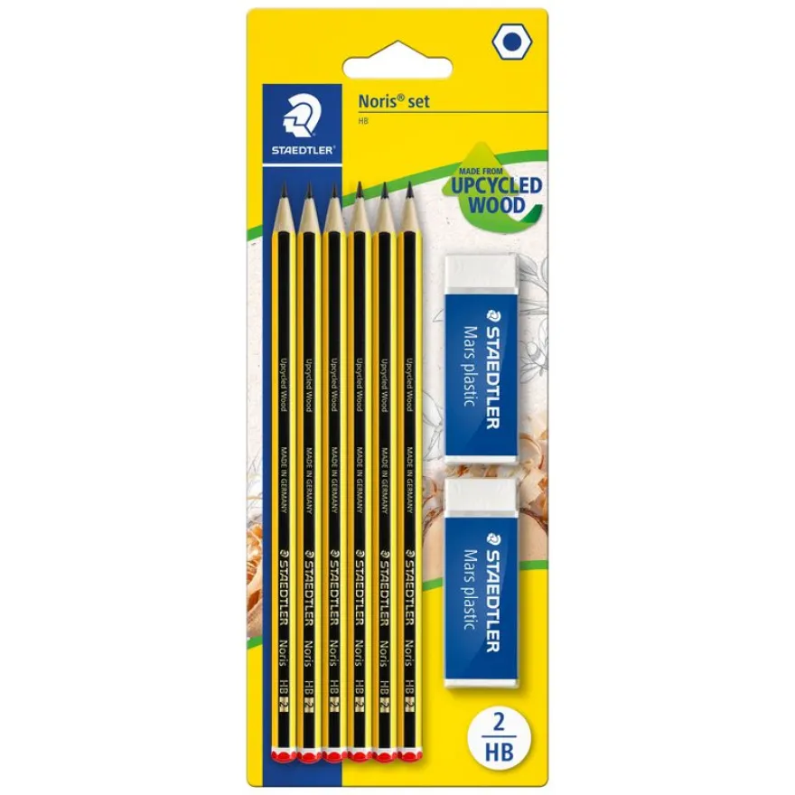 STAEDTLER Noris - Pack de 6 Crayons à papier - HB - 2 mm - avec 2 gommes
