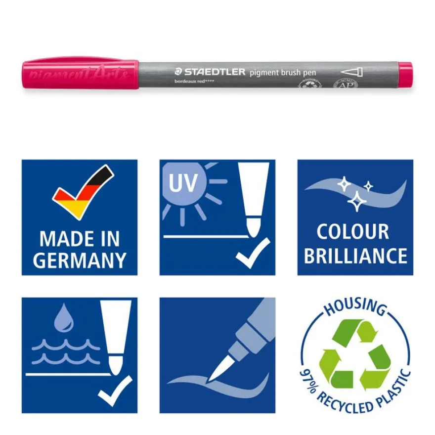 STAEDTLER Pigment brush 371 - 12 feutres pointe pinceau - couleurs pastel assorties