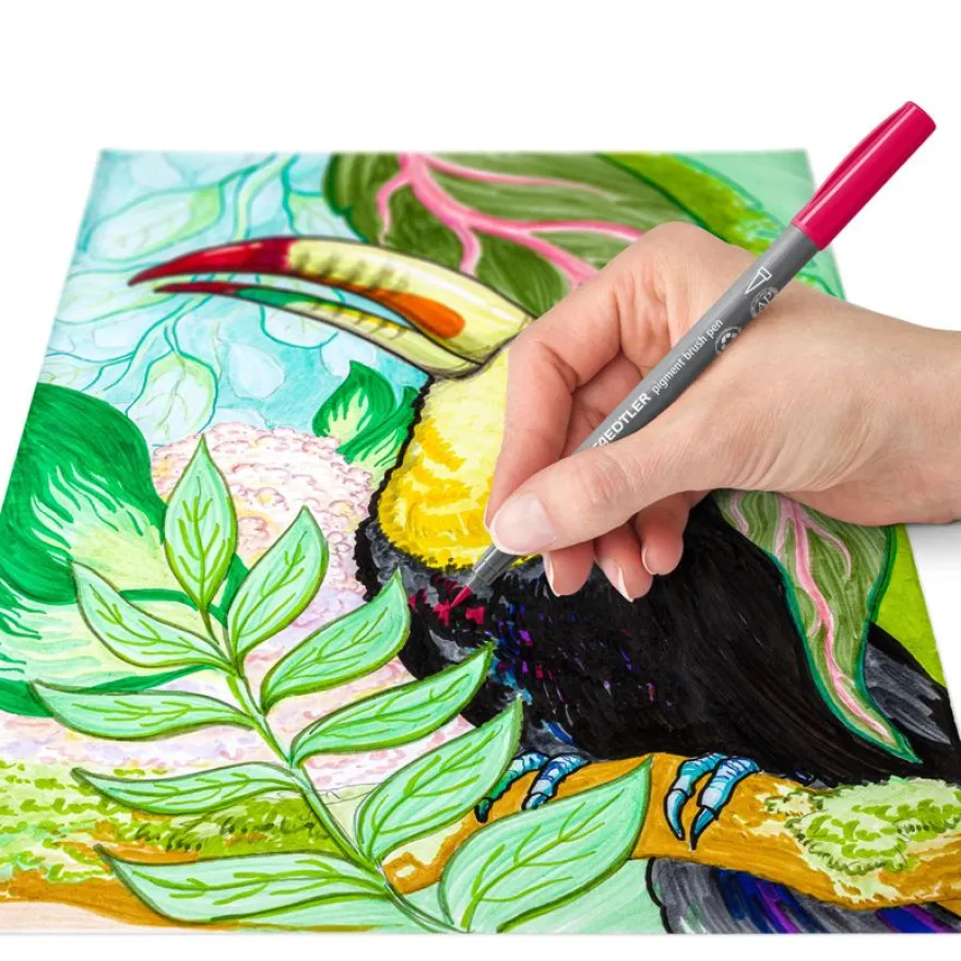STAEDTLER Pigment brush 371 - 24 feutres pointe pinceau - couleurs assorties - encre Multi Ink intense