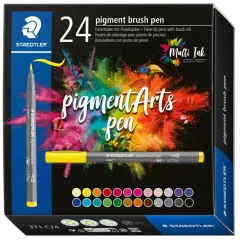 STAEDTLER Pigment brush 371 - 24 feutres pointe pinceau - couleurs assorties - encre Multi Ink intense