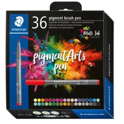 STAEDTLER Pigment brush 371 - 36 feutres pointe pinceau - couleurs assorties - encre Multi Ink intense