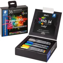 STAEDTLER Pigment brush 371 - 36 feutres pointe pinceau - couleurs assorties - encre Multi Ink intense