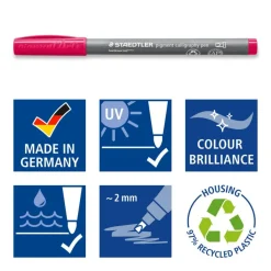 STAEDTLER Pigment calligraphy 375 - 12 feutres pointe calligraphie 2 mm - couleurs assorties - encre Multi Ink intense