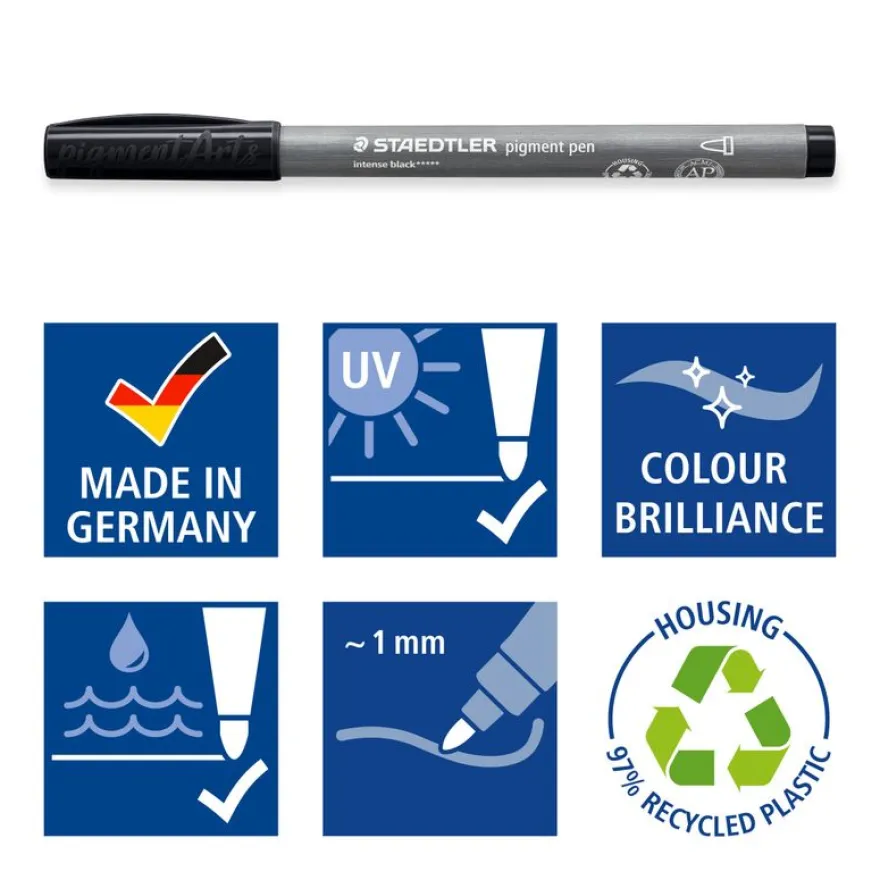 STAEDTLER Pigment pen 379 - 2 feutres - pointe ogive 1 mm - noir intense