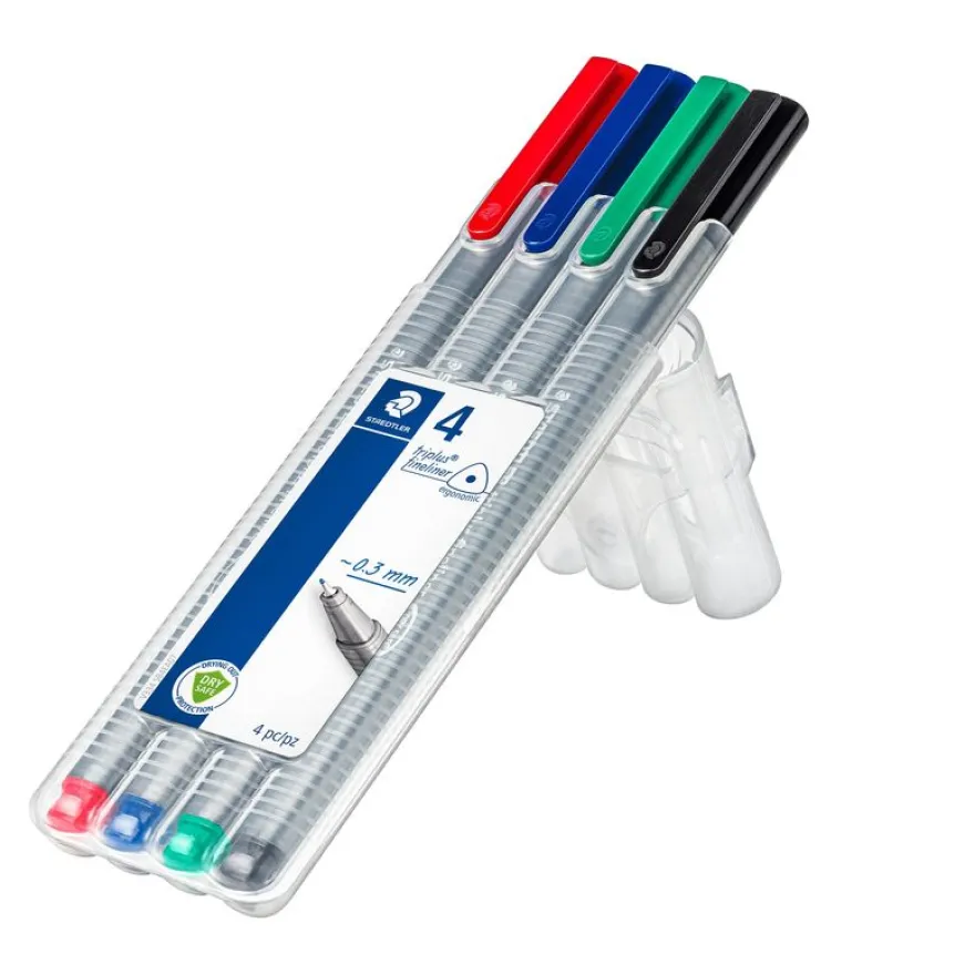 STAEDTLER triplus 334 - 4 feutres fins - 0.3 mm - noir. rouge. bleu. vert