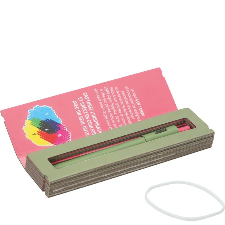 Stylo à bille rétractable ENZO VARINI "4 en 1 CMYK" coloris du corps vert & rose