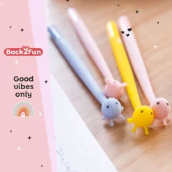 Stylo bleu corps rond avec tête de girafe 3D - encre bleue - léger et au look amusant