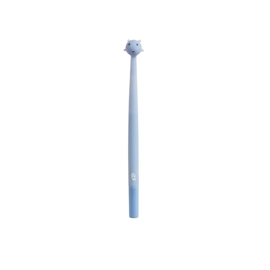 Stylo bleu corps rond avec tête de girafe 3D - encre bleue - léger et au look amusant