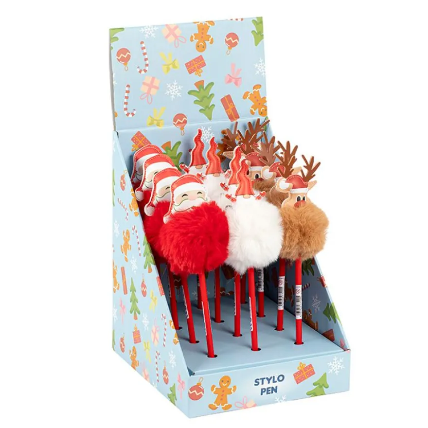Stylo pompon Noël - Peluche et PU - couleurs assorties - Viquel