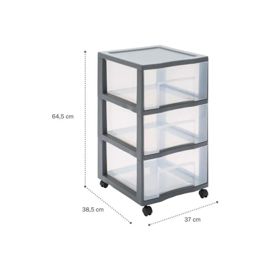 Sundis - Tour de rangement XL - 3 tiroirs - 55.2 litres - gris, translucide