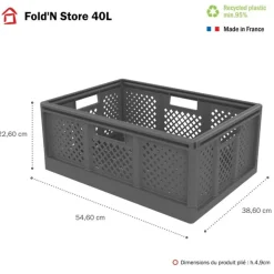 Sundis Fold'n store - Casier pliant L - 40L - L54,6xH22,6xP38,6 cm - gris