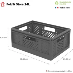 Sundis Fold'n store - Casier pliant M - 14L - L27,3xH16,6xP38,6 cm - gris