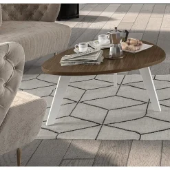 Table basse galet - L100xH42xP90/80 - pied blanc - plateau blanc