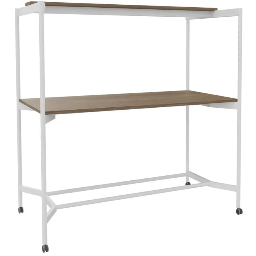 Table Coworking ELKI - L180 - plateau imitation noyer - pied blanc