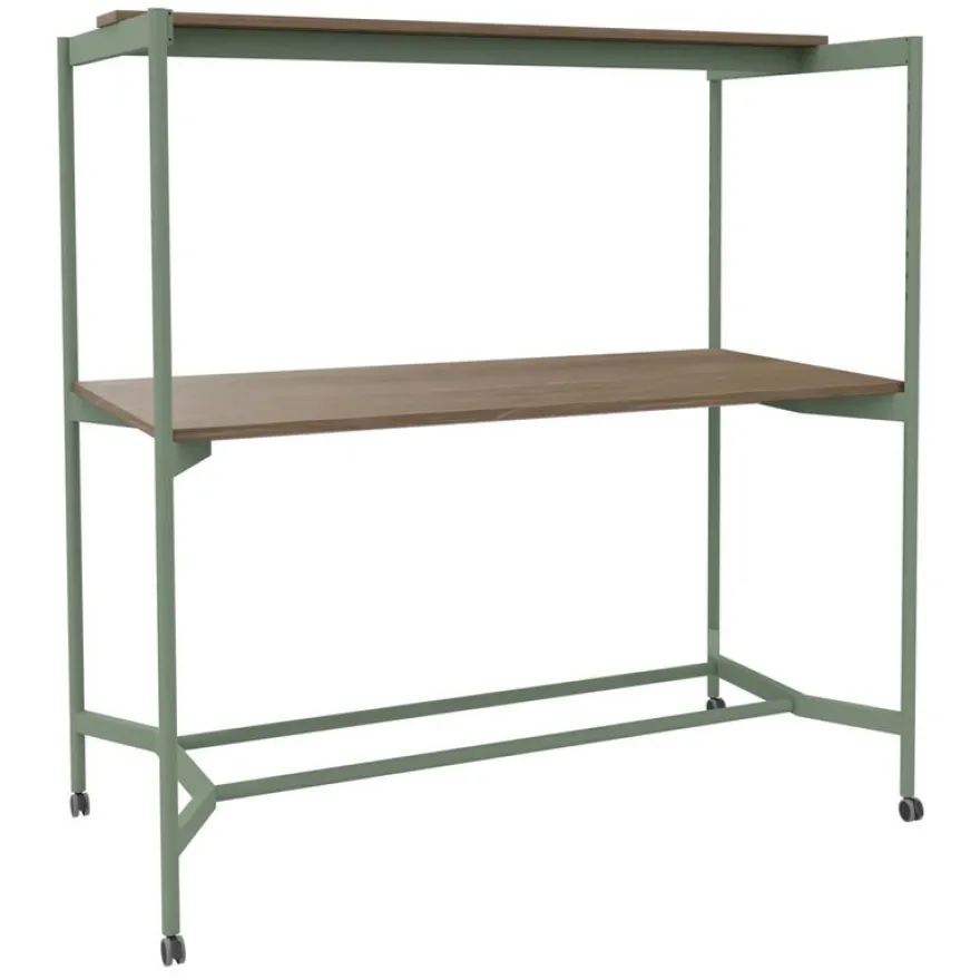Table Coworking ELKI - L180 - plateau imitation noyer - pied vert sauge