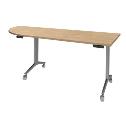Table de réunion abattantes angle à gauche - L200 x P80 cm - pied alu - plateau imitation chêne clair