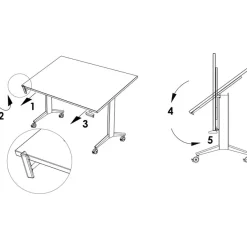 Table de réunion abattantes angle à droite - L200 x P80 cm - pied alu - plateau imitation chêne clair