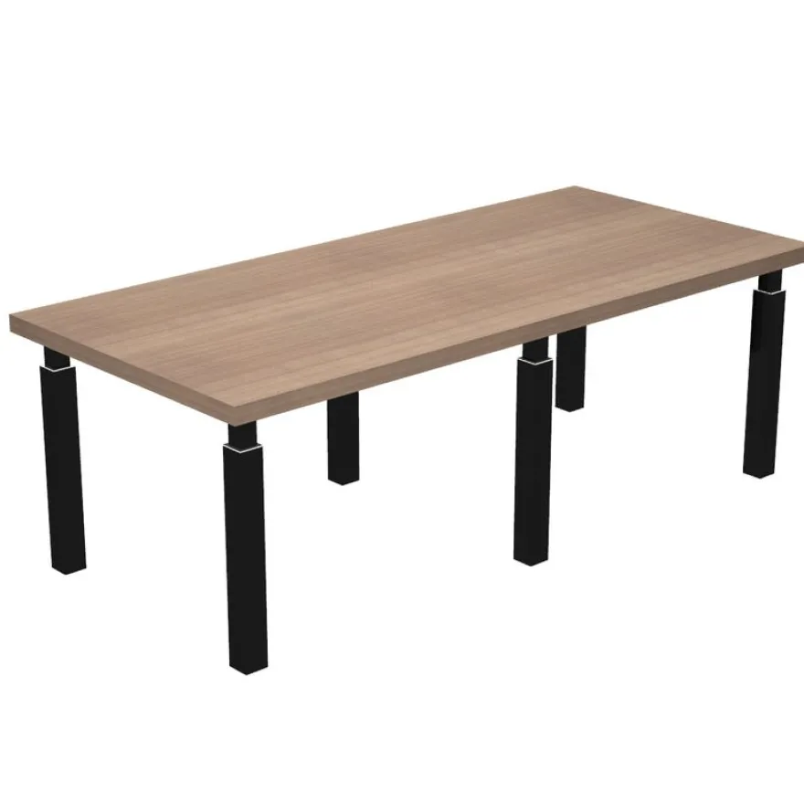 Table de réunion FLORA - L220 x P100 cm - 6 pieds en métal noir - plateau imitation merisier arabis