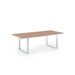 Table de réunion FLORA - L220 x P100 cm - pieds cadre en métal effet chromé - plateau imitation merisier arabis