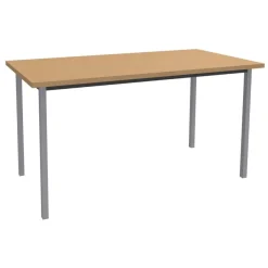 Table de réunion rectangulaire - 120 x 60 cm - Pieds carrés aluminium - imitation hêtre