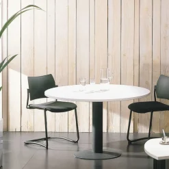 Table de réunion ronde - diam 100 cm - pieds tulipe anthracite - plateau imitation hêtre