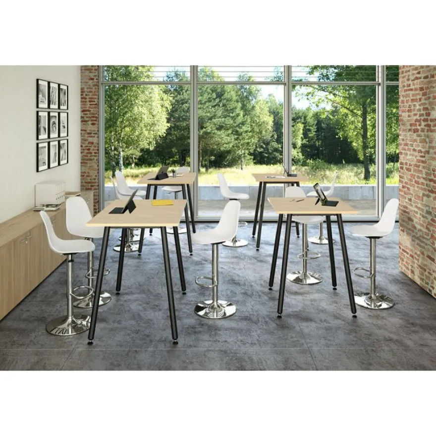 Table haute - 180 x 80 x 105 cm - Pieds métal noirs - Chêne