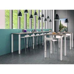 Table Lounge - L120xH105xP60 cm - 4 Pieds blancs - plateau imitation hêtre