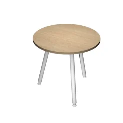 Table ronde - H74,4 cm - 80 cm - 3 Pieds blanc - plateau imitation chêne