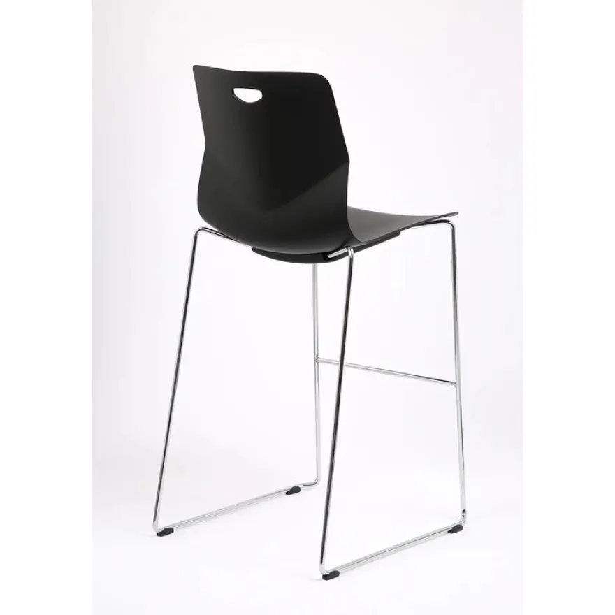 Tabouret TECSUP - Empilable - coque en polypropylène noir - pieds chromés fenêtre