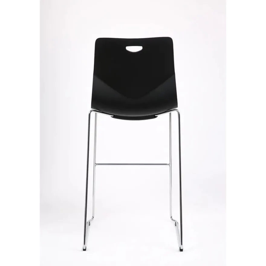 Tabouret TECSUP - Empilable - coque en polypropylène noir - pieds chromés fenêtre
