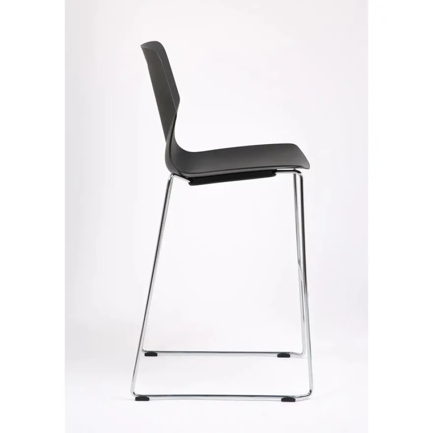 Tabouret TECSUP - Empilable - coque en polypropylène noir - pieds chromés fenêtre