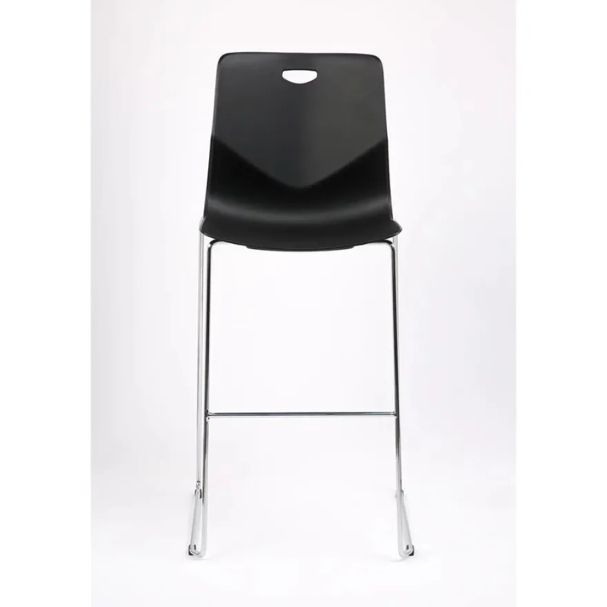 Tabouret TECSUP - Empilable - coque en polypropylène noir - pieds chromés fenêtre